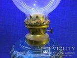 Старинная керосиновая лампа из синего толстого стекла . Франция., фото №4