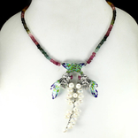 Ожерелье из натуральных турмалинов,жемчуга и цветной эмали, фото №2