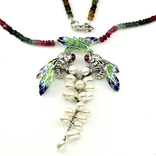 Ожерелье из натуральных турмалинов,жемчуга и цветной эмали, фото №4
