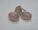Комплект, серьги и кольцо с розовым кварцем. Розовый кварц в серебре., фото №2