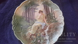 Старинная настенная фарфоровая тарелка с клеймом Кузнецова,времена года, фото №4