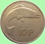 23.Ирландия 10 пенсов, 1980 год ,благородный лосось, фото №2