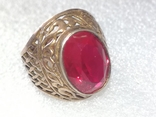 Серебряное кольцо с красным камнем в позолоте из глубокого СССР, фото №3