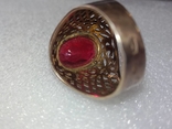 Серебряное кольцо с красным камнем в позолоте из глубокого СССР, фото №6