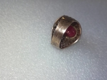 Серебряное кольцо с красным камнем в позолоте из глубокого СССР, фото №8