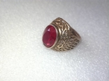 Серебряное кольцо с красным камнем в позолоте из глубокого СССР, фото №10