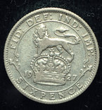 Великобритания 6 пенсов 1927 серебро, фото 1