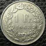 1 франк Швейцарія 1968 B, фото №3