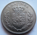 Дания 5 крон 1963 - редкий год, фото №2