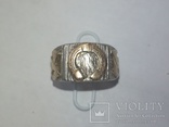 Серебрянное кольцо с золотой подковой и лошадями., фото №4