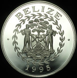 Белиз 5 долларов 1995  пруф серебро, фото 2