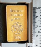  Зразок банківського зливка 50 грам . Heraues feingold (позолота), фото №2