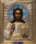 Икона Христа Спасителя, серебро 84, эмали, 22х18х2,5 см, фото 1