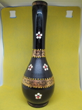 Старая ваза из фиолетового толстого стекла, ручная роспись, золочение, фото №2