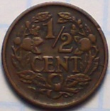 1/2 цента 1928 год Нидерланды, фото №2