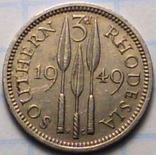 3 пенса 1949 год Южная Родезия, фото №2