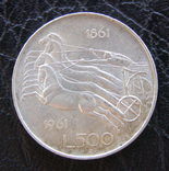 Италия 500 лир 1961 г. серебро, фото №2