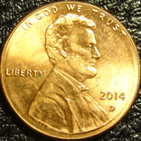 1 цент США 2014 D, фото №3
