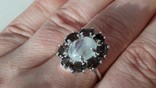 Кольцо 925 натуральный голубой лунный камень, смоки кварц., фото №7
