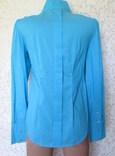 Женская голубая блузка с длинным рукавом рубашка с воротником стойка s-m, фото №4