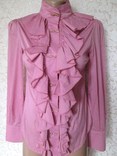Блузка розовая с длинным рукавом воланы рубашка женская s, фото №2