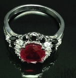 Серьги, кольцо, цирконы, розовые и черные камни, фото №2
