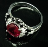 Серьги, кольцо, цирконы, розовые и черные камни, фото №3