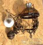 Антикварная керосиновая лампа с абажуром в стиле Тифани, фото №4