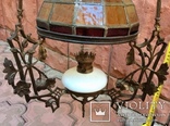 Антикварная керосиновая лампа с абажуром в стиле Тифани, фото №8