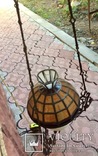 Антикварная керосиновая лампа с абажуром в стиле Тифани, фото №9
