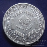 6 пенсов 1953 Южная Африка Серебро  (К.15.15)~, фото №2