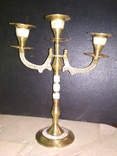 Подсвечник канделябр на 3 свечей латунь перламутр ажурный 24,5 см, фото №2