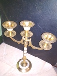 Подсвечник канделябр на 3 свечей латунь перламутр ажурный 24,5 см, фото №4