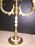 Подсвечник канделябр на 3 свечей латунь перламутр ажурный 24,5 см, фото №5