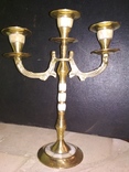 Подсвечник канделябр на 3 свечей латунь перламутр ажурный 24,5 см, фото №9
