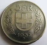Швейцария, 5 серебряных франков 1932, фото №2