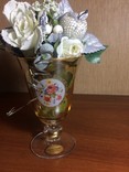 Роскошная вазочка из желтого покрытого перламутром стекла с позолотой (Италия), фото №2