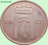 112.Норвегия 5 эре, 1953 год,Король Хокон VII, фото №3