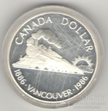 1 Доллар Канада 1886-1986 VANCOU,серебро(112з), фото №3