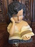 Антикварная скульптура "Девочка читающая книгу "1910-1930 года. алебастр	, фото №4