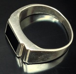 Кольцо, черный камень, позолота, фото №4