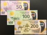 Мавритания - Набор из 3 банкнот - 50, 100, 200 угий 2017 - Полимер - UNC, Пресс, фото №2