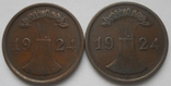 2 пфеннига 1924 года 2 шт., фото №3