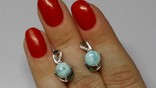 Kolczyki srebrne 925 naturalny larimar, cyrkon., numer zdjęcia 7