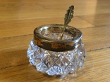 Хрустальная солонка и ложечка серебро 875 пр позолота, фото №2