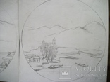 18 Картина Китайский пейзаж на двух листах ватмана. Карандаш. Размер 41,5*42 см, фото №5