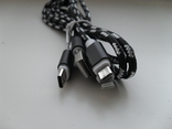 Кабель 3 в 1 USB -- Micro USB / Type C / Iphone Lightning (Оплетка Ткань), фото №4