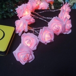 Гирлянда розовые Розы на батарейках. 30 роз. Светодиодная переносная. Автономная, фото №4
