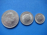Монеты Нидерландов( 1 гульден 1968г. 25 центов 1966г. 10 центов 1966г.), фото №2