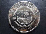 5 долларов 1997 Носорог Либерия   (П.4.2)~, фото №3